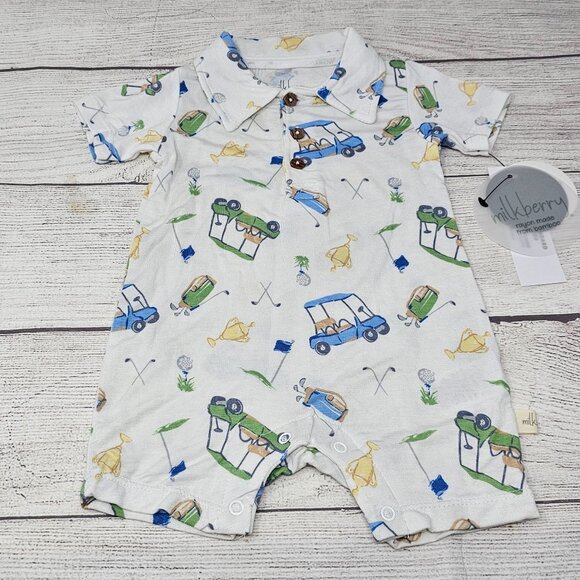 NWT Milkberry Rayon from Bamboo Baby Boys Golf Romper Size 0-3 months - Picture 1 of 4
